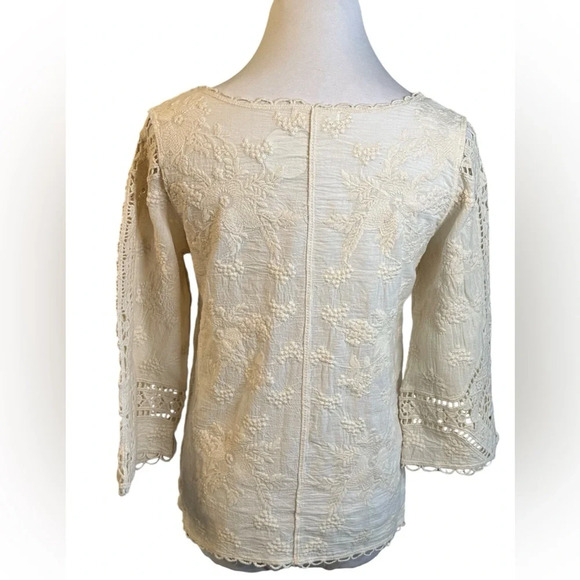 Coco & Jaimeson Ivory Embroidered Crocheted Sheer Top - Picture 5 of 6